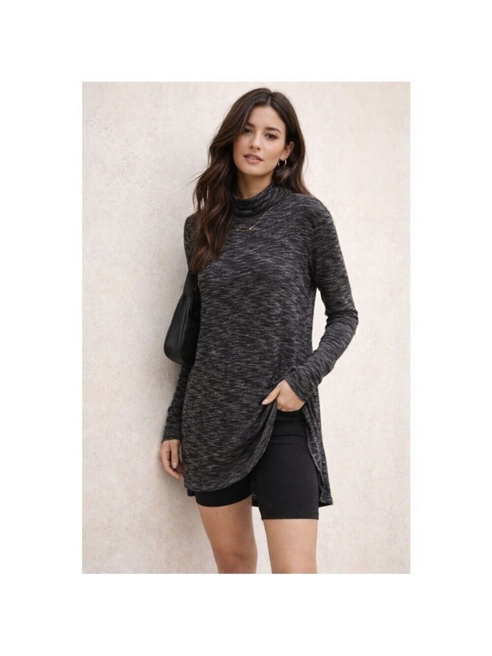 Free People We The Free Turtleneck Tunic Medium Gray Long Sleeve Back Slit